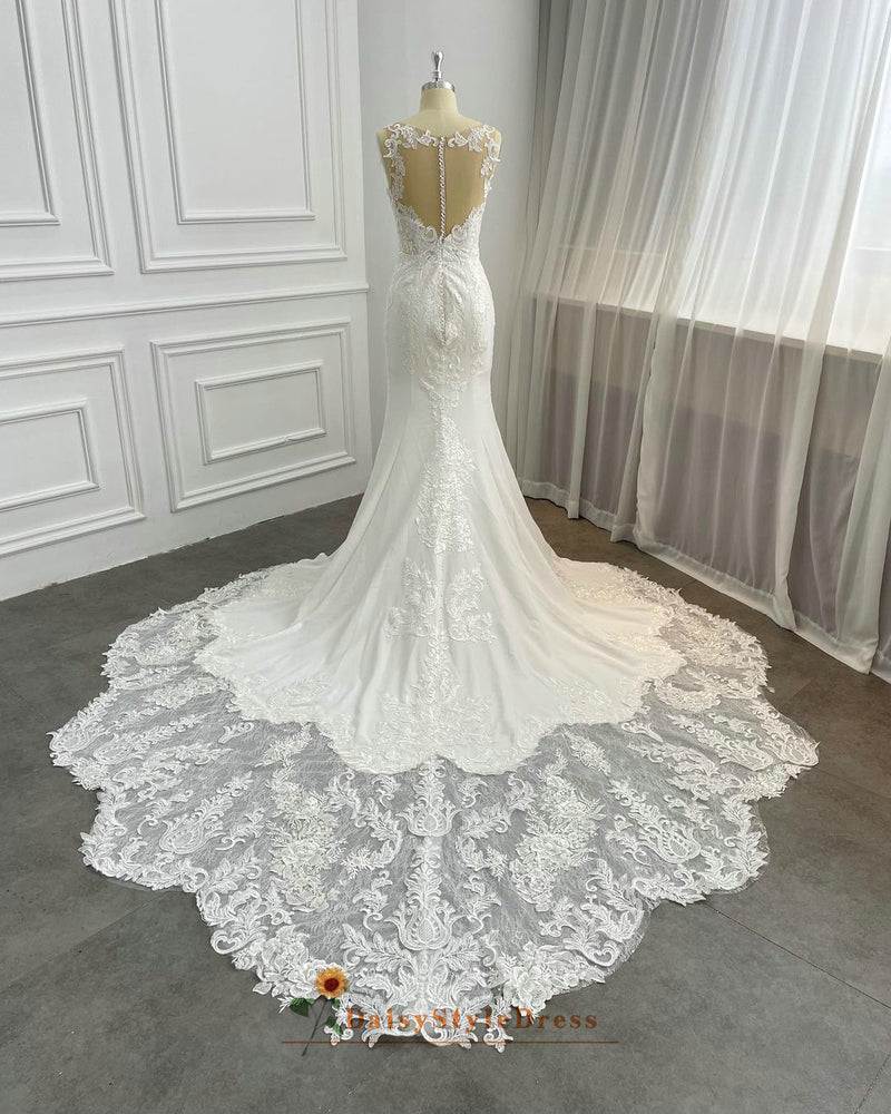 fit-flare lace wedding dress