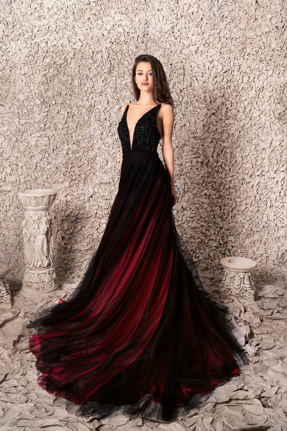 Cheap V Neck 2024 Red Prom Dresses A-Line Appliqued Long Lace Evening –  MyChicDress