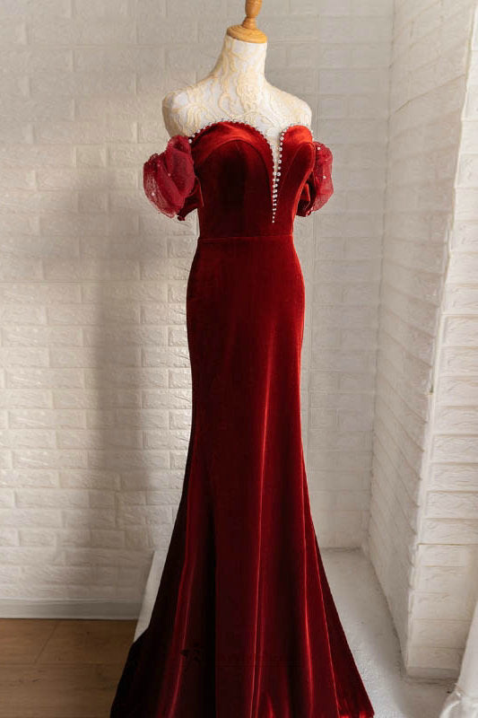 deep red prom dress