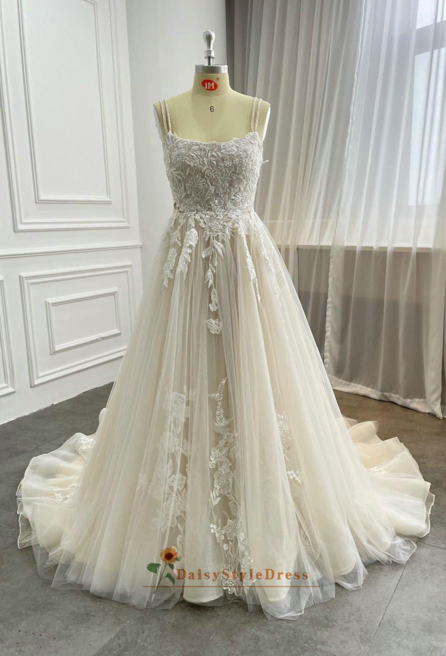 A line Square Neckline Wedding Dress – daisystyledress