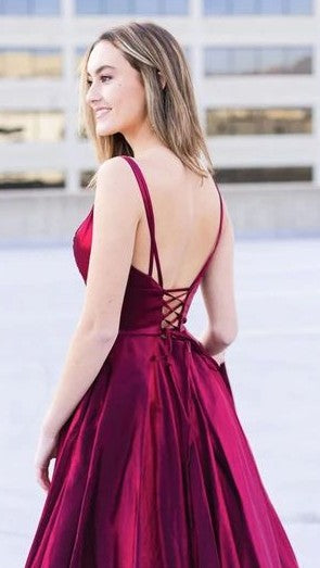 Criss Cross Back Burgundy Prom Dress