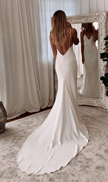 Simple Open Back Fit and Flare Wedding Dress