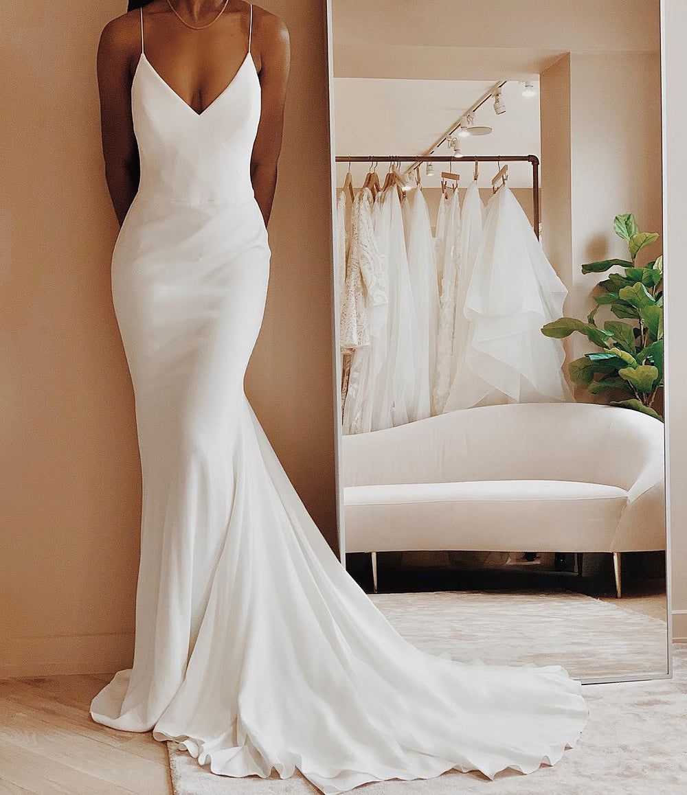 Silk Fit And Flare Wedding Dress Simple Open Back Fit And Flare