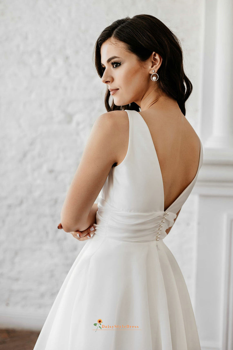short v-back wedding dress