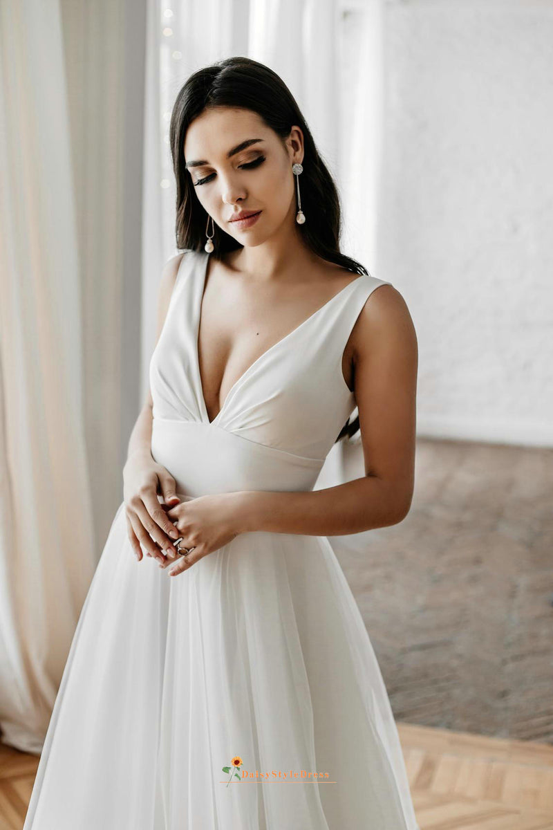 v-neck wedding dress