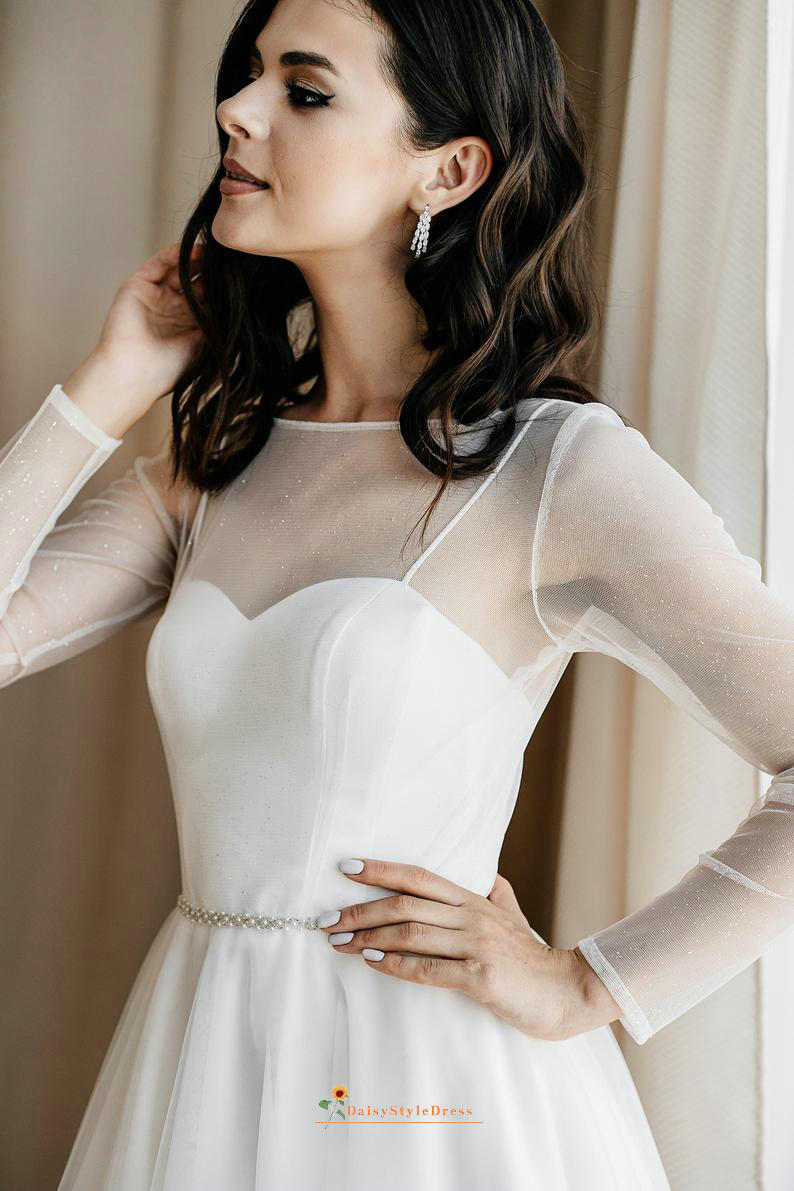 Tea Length Ball Gown Long Sleeve Wedding Dress – daisystyledress