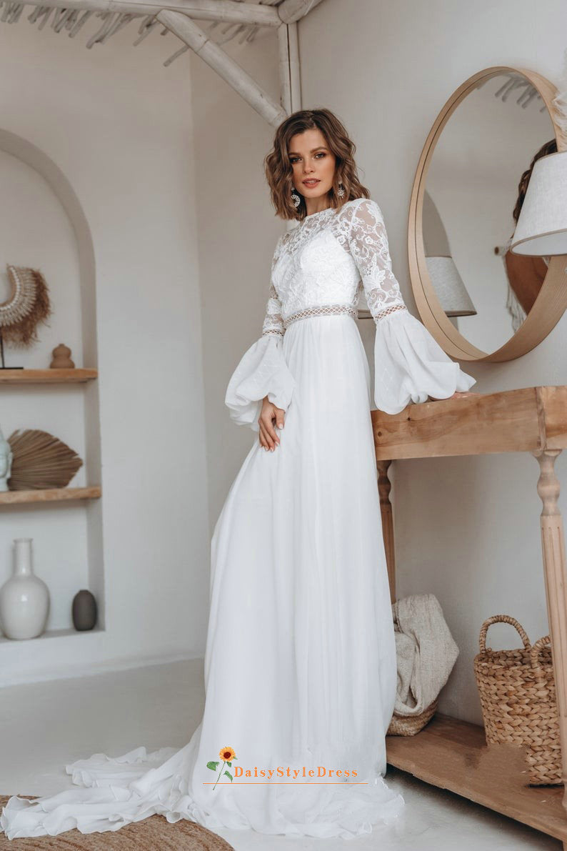 long sleeves lace boho wedding dress