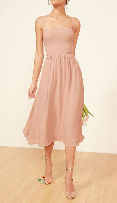 blush square neckline formal party dress