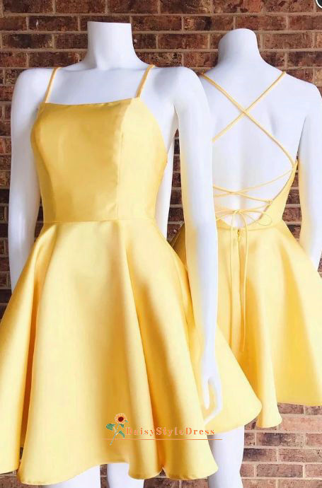 short yellow homecoming dress