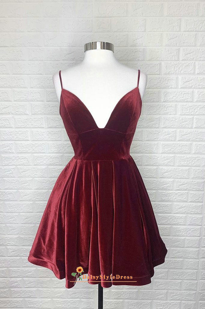 Burgundy Velvet Short Homecoming Dress daisystyledress Burgundy Velvet Short Homecoming Dress daisystyledress
