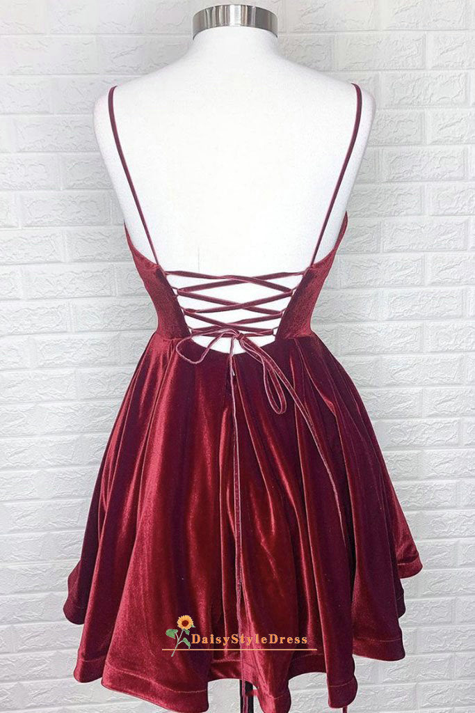 Burgundy Velvet Short Homecoming Dress daisystyledress Burgundy Velvet Short Homecoming Dress daisystyledress