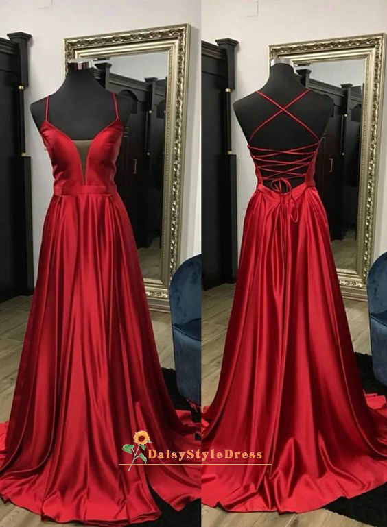 red dress criss cross back Ball Gown Criss-Cross Back Dark Red Prom Dress misaislestyle