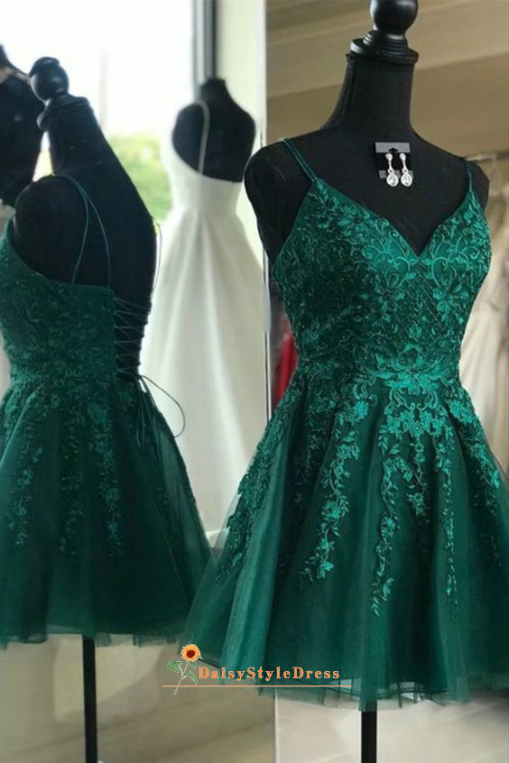 Short Criss Cross Back Dark Green Homecoming Dress daisystyledress Short Criss Cross Back Dark Green Homecoming Dress daisystyledress