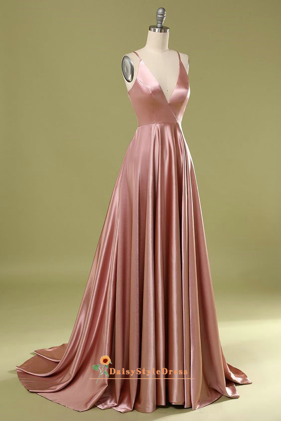 Spaghetti Straps Dusty Pink Slit Prom Dress daisystyledress Spaghetti Straps Dusty Pink Slit Prom Dress daisystyledress