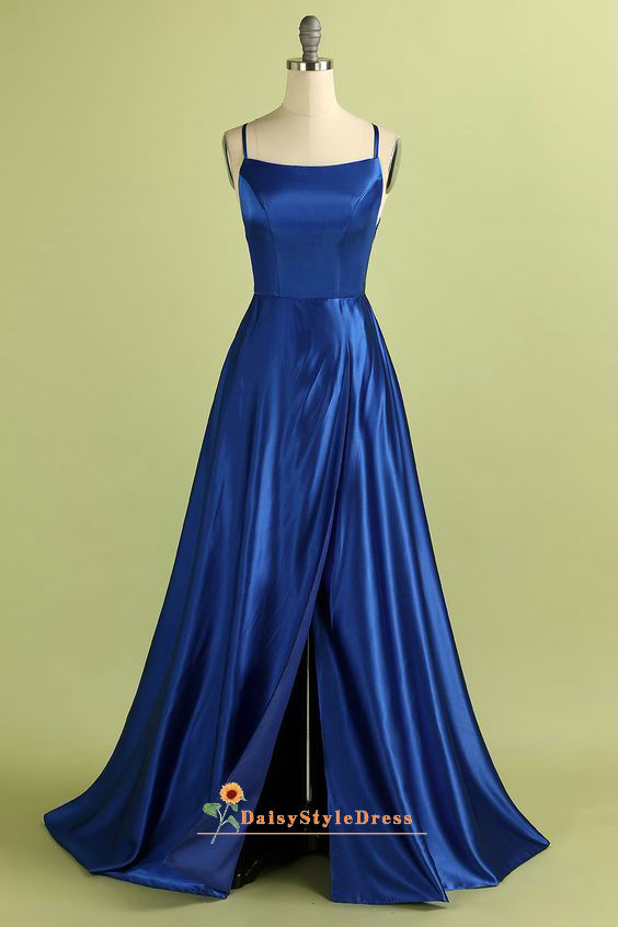 Sexy Slit Square Neckline Royal Blue Prom Dress daisystyledress Sexy Slit Square Neckline Royal Blue Prom Dress daisystyledress