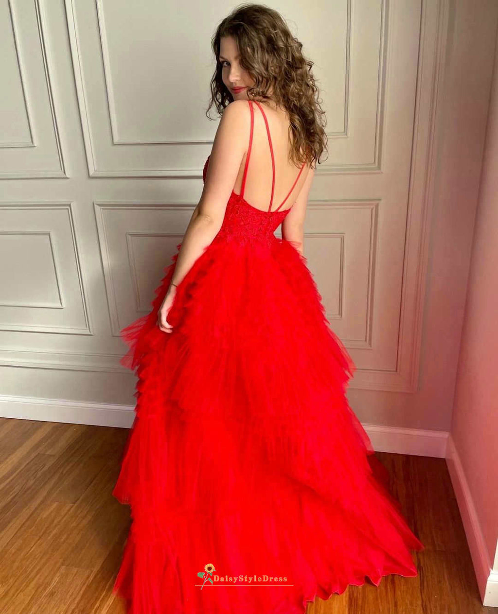 hi-low red prom gown