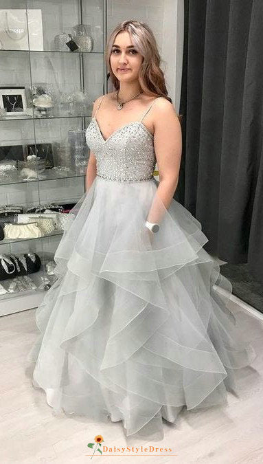 ball gown silver prom dress