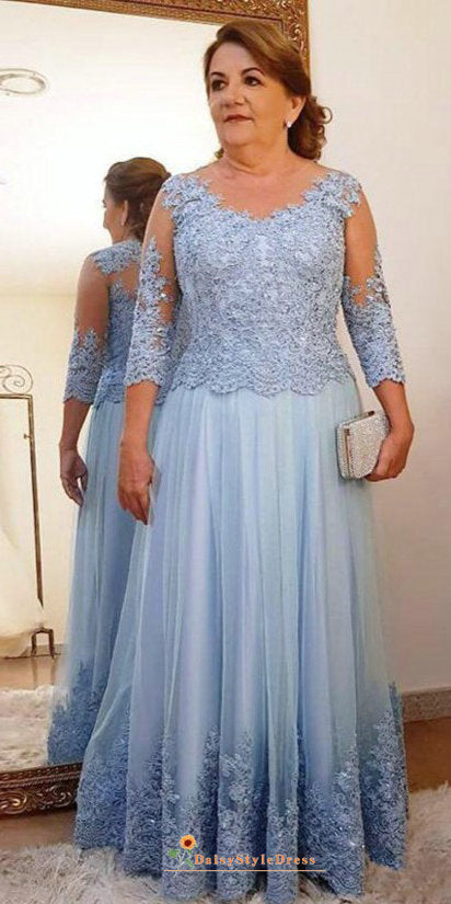 Light Blue Mother of the Bride Dress with Long Sleeves - Dress for