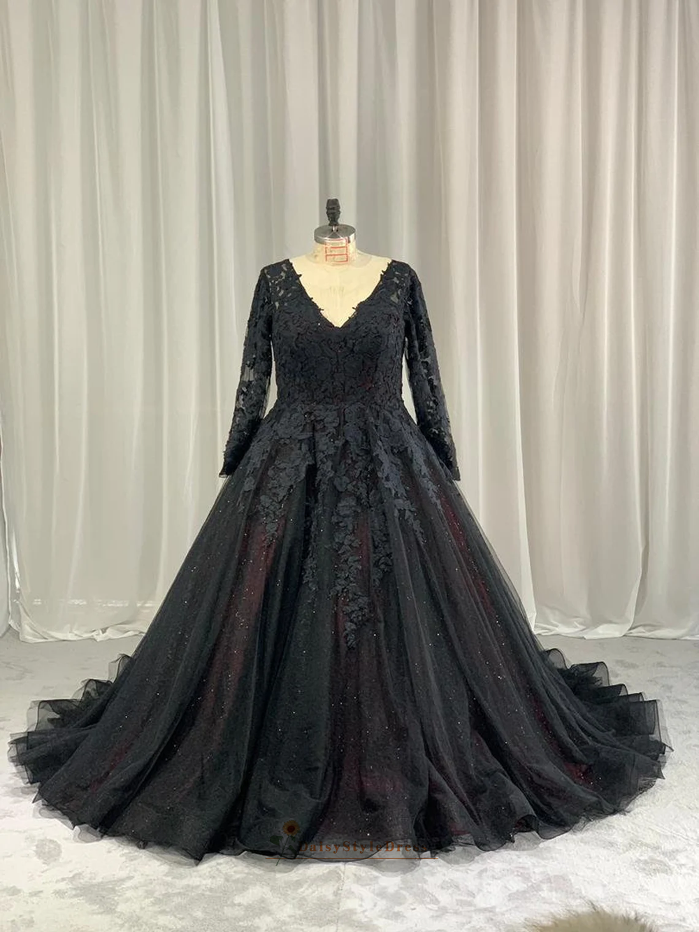 Plus Size Long Sleeve Black Lace Wedding Dress daisystyledress Plus Size Long Sleeve Black Lace Wedding Dress daisystyledress