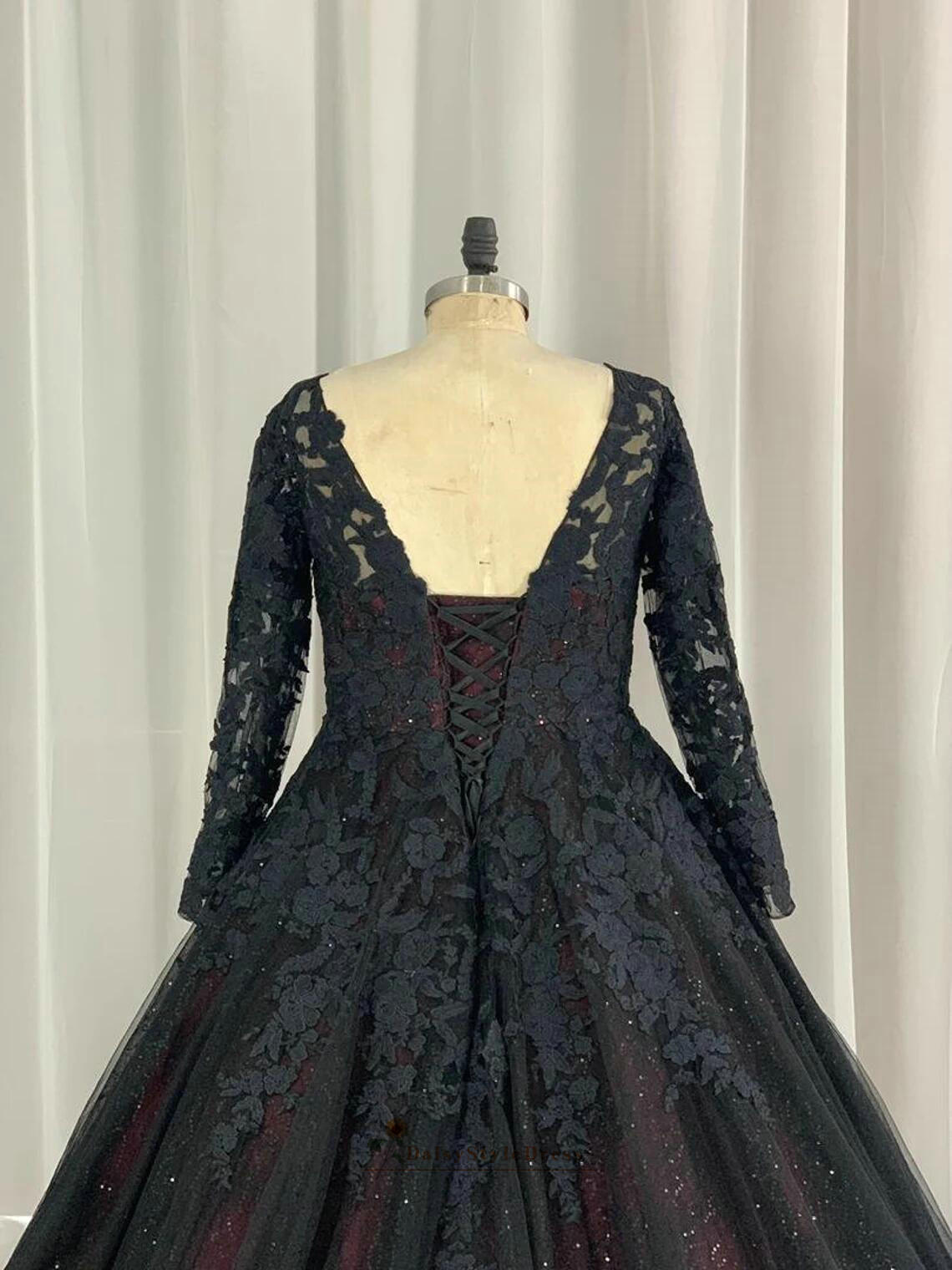 Plus Size Long Sleeve Black Lace Wedding Dress daisystyledress Plus Size Long Sleeve Black Lace Wedding Dress daisystyledress
