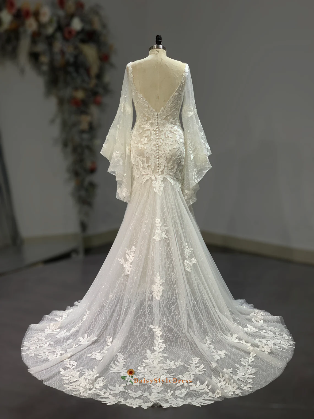 long sleeve lace bohemian wedding dress