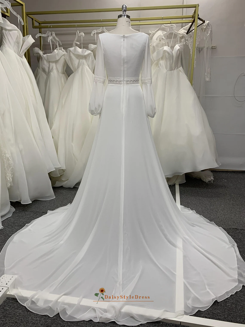 white chiffon wedding dress