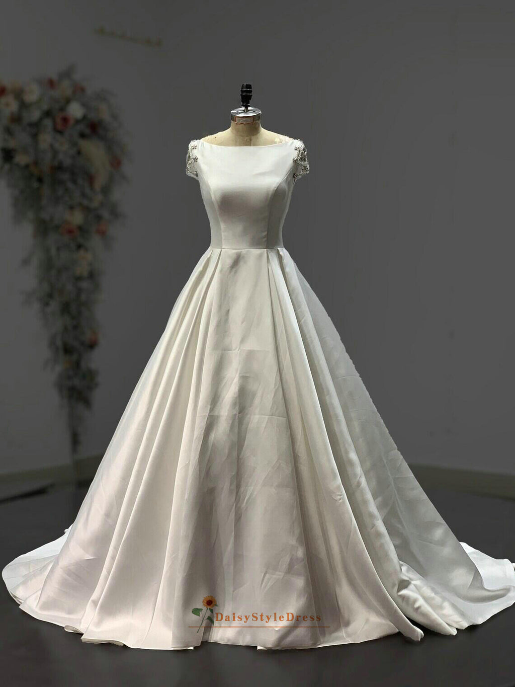 ivory satin wedding dress