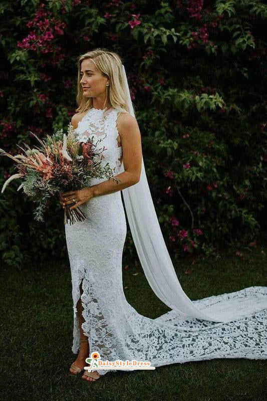 slit lace wedding dress