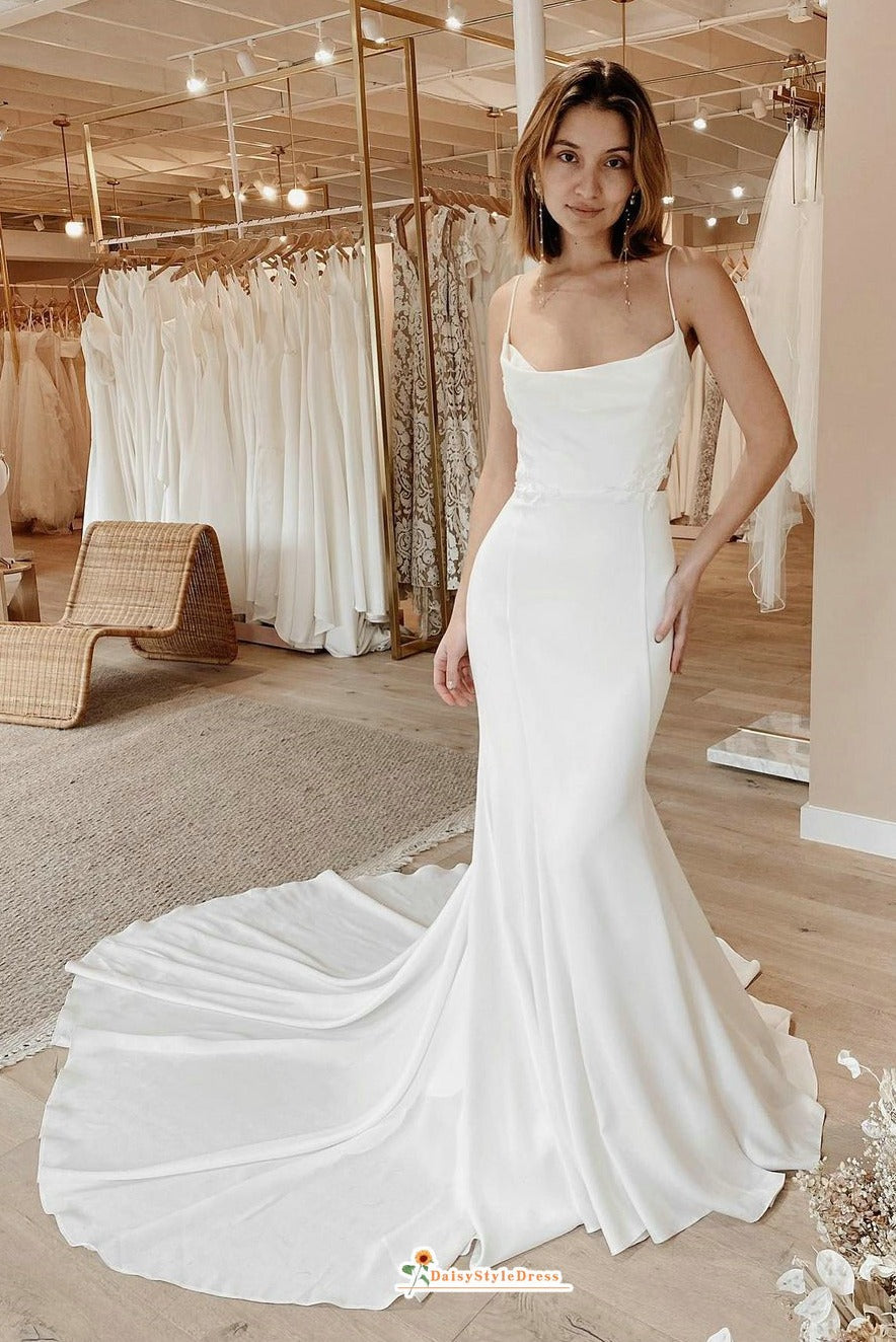 Fit and Flare Sexy Back Square Neckline Wedding Dress
