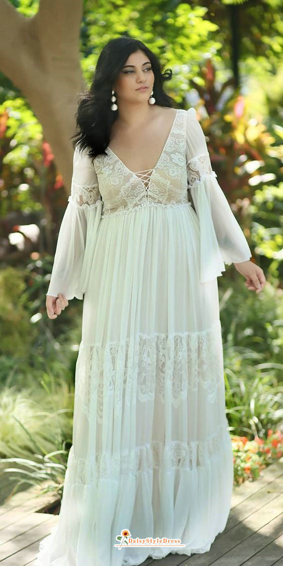 Plus Size Long Sleeve Boho Wedding Dress