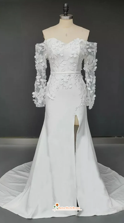 Fit and Flare Long Sleeve 3D Lace Wedding Dress daisystyledress Fit and Flare Long Sleeve 3D Lace Wedding Dress daisystyledress