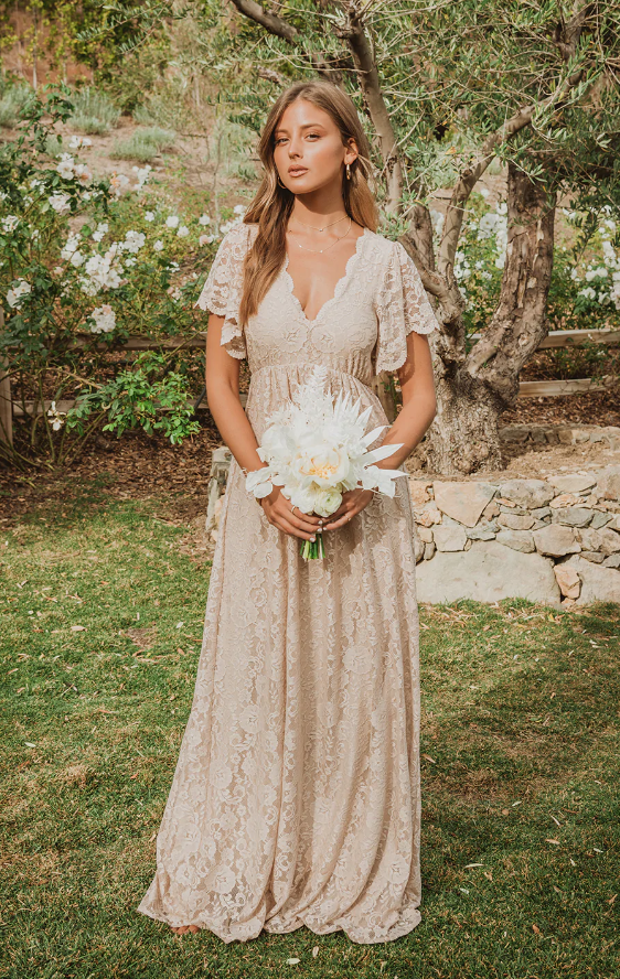 Champagne boho wedding dress hot sale