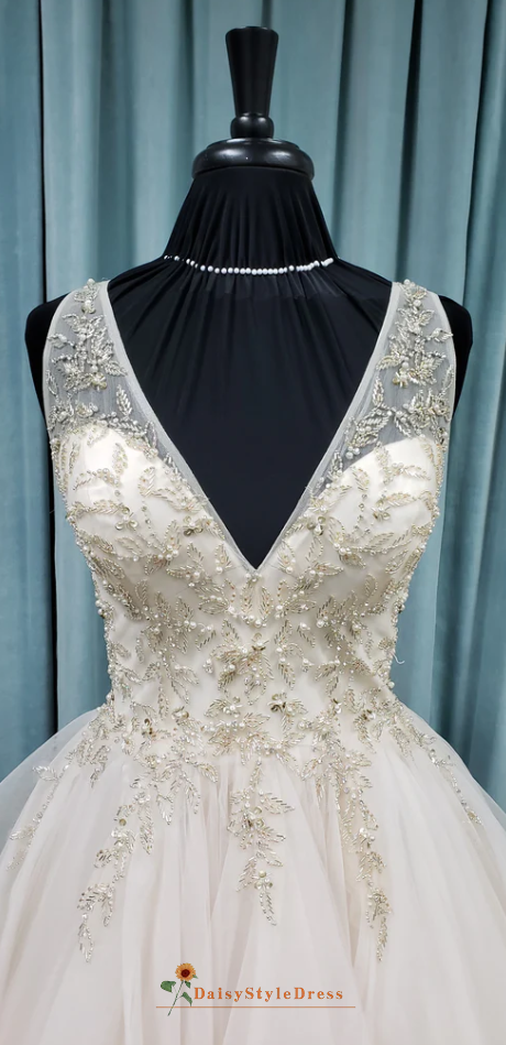 v-neck wedding dress