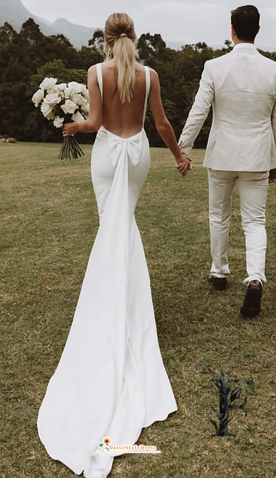 Sexy Backless Fit and Flare Summer Wedding Dress daisystyledress